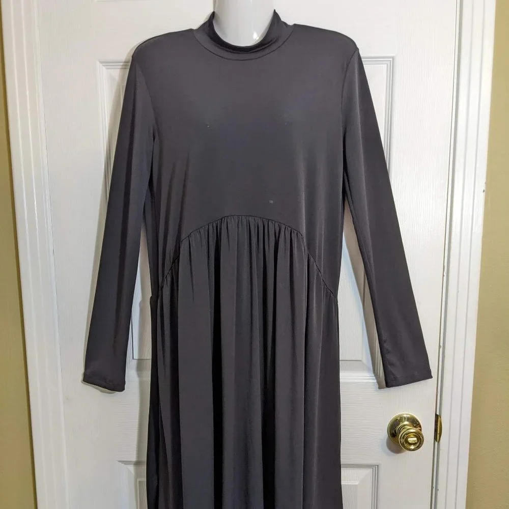 Zara Black Mock Neck Long Sleeve Drop Waist Midi Length Dress - size M - Picture 3 of 12